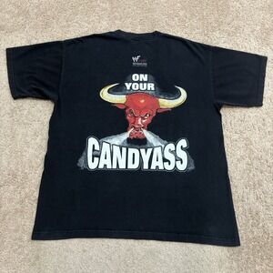 Vintage 1998 The Rock Layeth Smacketh Down WWF T-Shirt Sz XL Candy Ass 90s Black